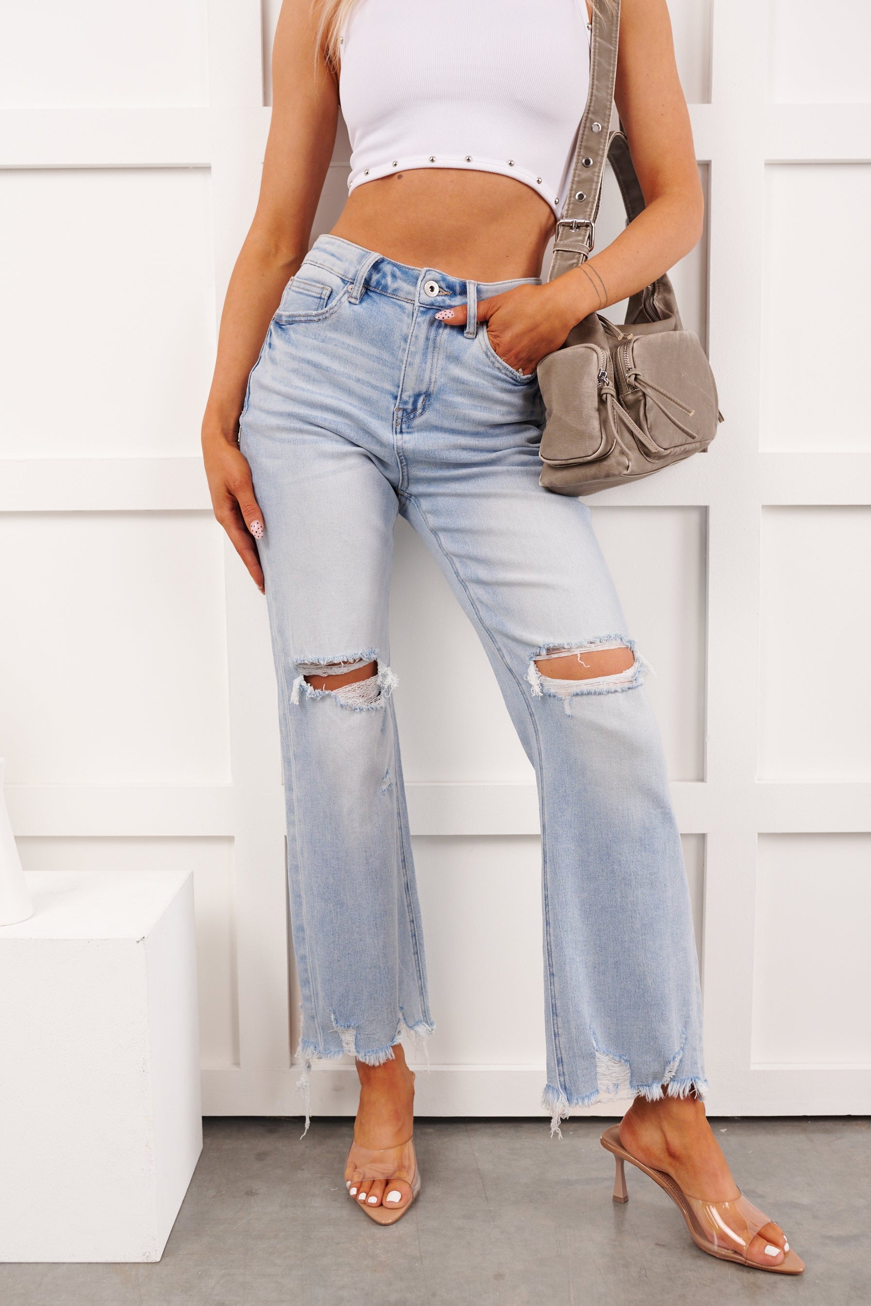 Randall Distressed Mica Denim Jeans (Ice Blue)