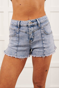 Hermione Frayed Hem High Rise Mini Shorts (Light Denim) - NanaMacs