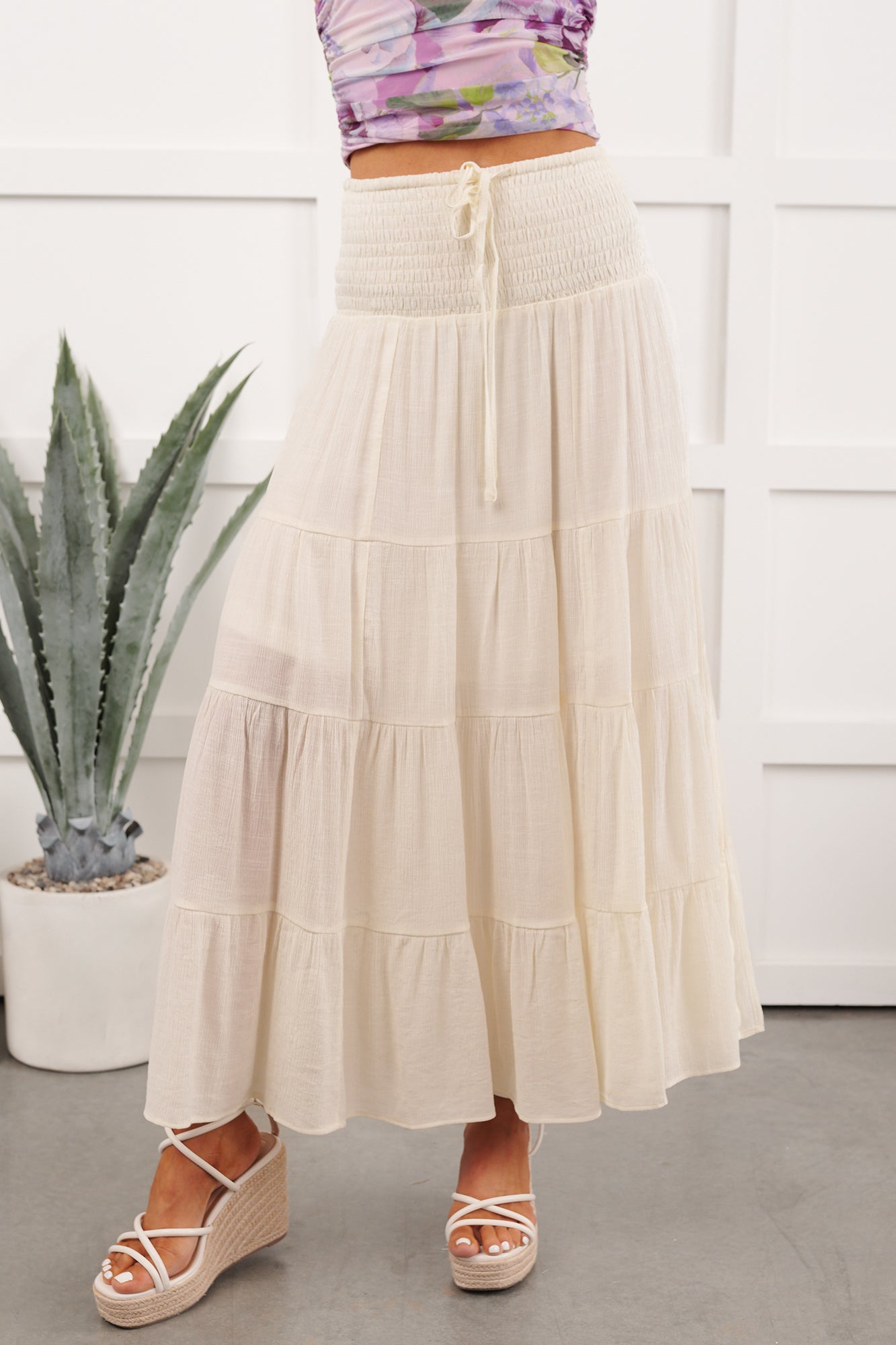 Free Falling Tiered Maxi Skirt (Dove) - NanaMacs