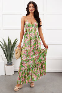 Kissed Soft Sleeveless Floral Maxi Dress (Green/Coral) - NanaMacs