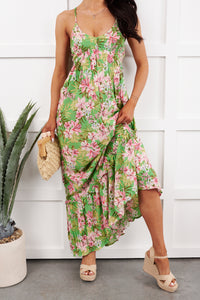 Kissed Soft Sleeveless Floral Maxi Dress (Green/Coral) - NanaMacs