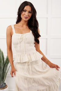 Dancing With Gravity Smocked Peplum Tank Top (Dove) - NanaMacs