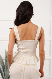 Dancing With Gravity Smocked Peplum Tank Top (Dove) - NanaMacs