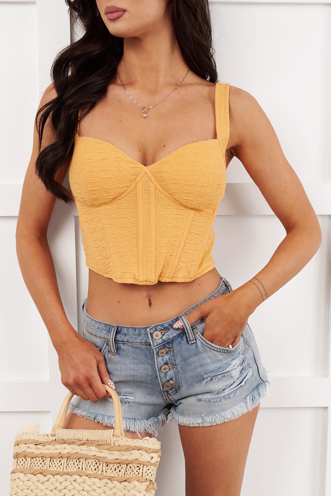 Irresistibly Me Textured Corset Top (Marigold) - NanaMacs