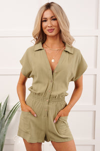Done Proper Short Sleeve Collared Romper (Olive) - NanaMacs