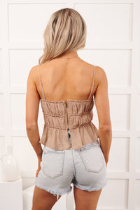 Lovely Choice Sleeveless Tiered Ruched Top (Taupe) - NanaMacs