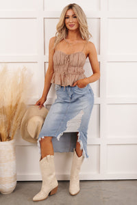 Lovely Choice Sleeveless Tiered Ruched Top (Taupe) - NanaMacs