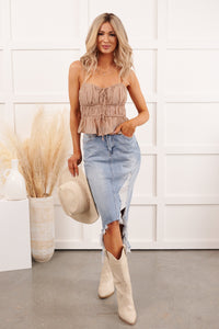 Lovely Choice Sleeveless Tiered Ruched Top (Taupe) - NanaMacs