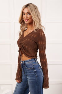 Bloom Mood Crochet Long Sleeve Top (Dark Brown)