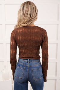 Bloom Mood Crochet Long Sleeve Top (Dark Brown)
