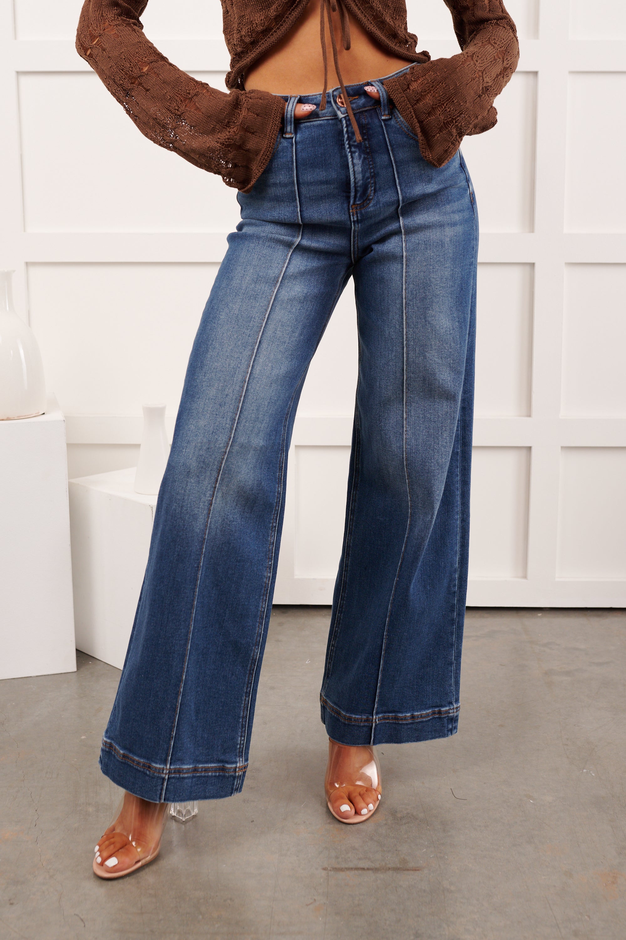 Renata High Rise Wide Leg Risen Jeans (Medium)