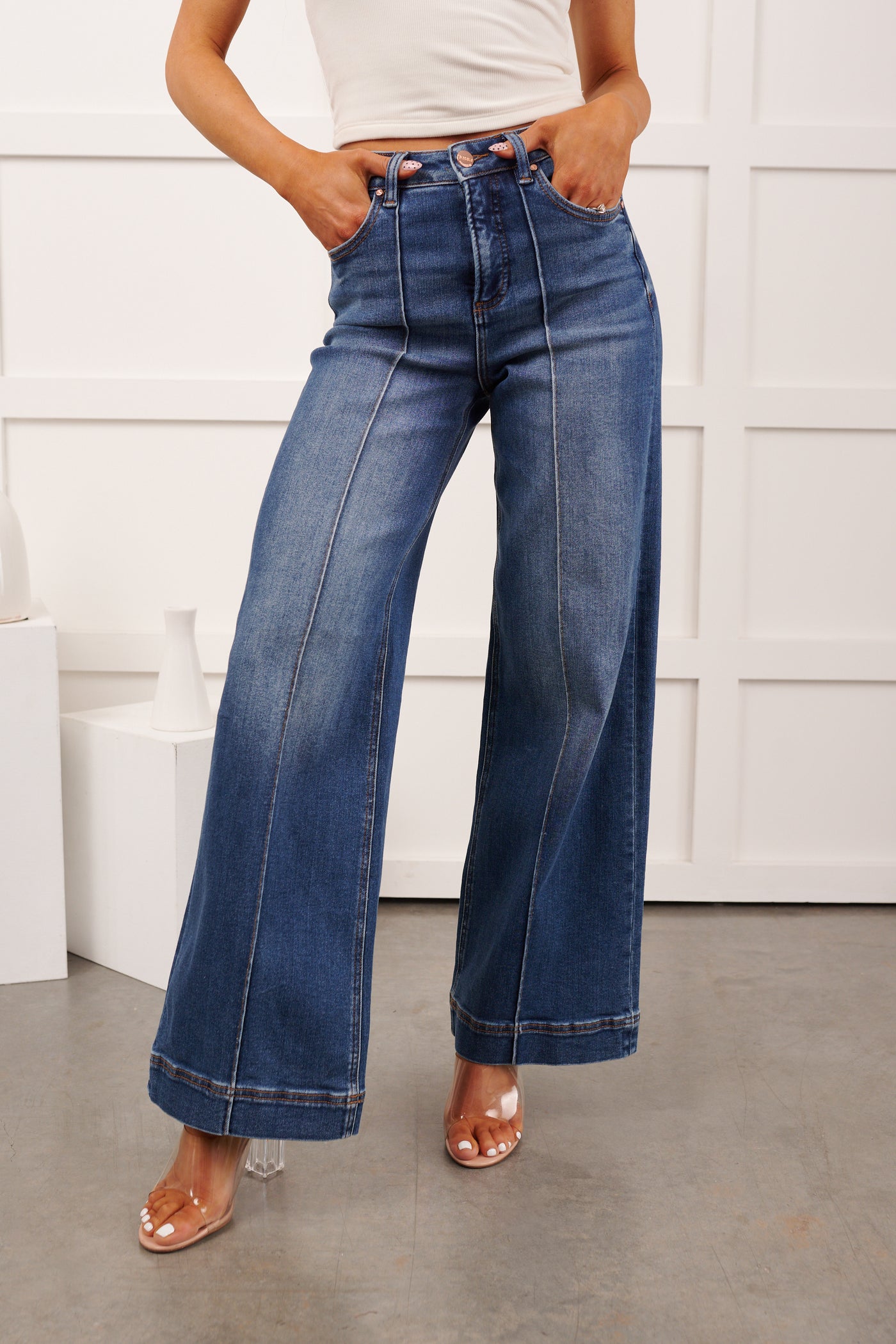 Renata High Rise Wide Leg Risen Jeans (Medium)
