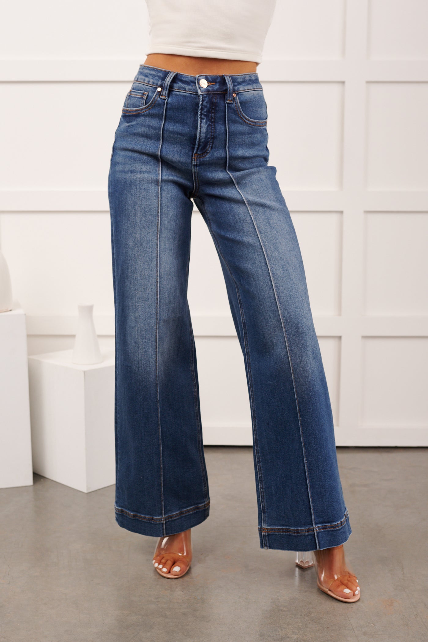 Renata High Rise Wide Leg Risen Jeans (Medium)