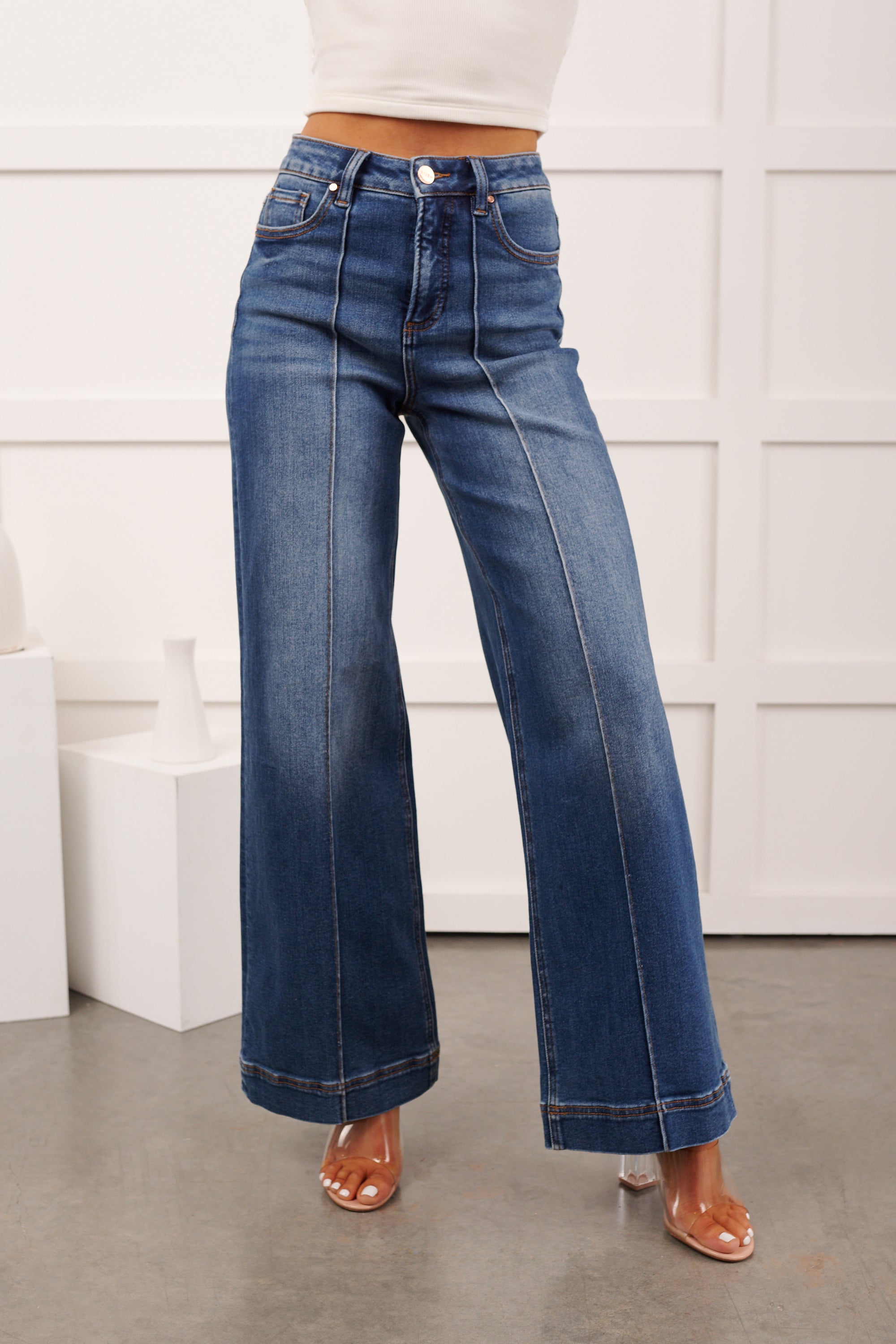 Renata High Rise Wide Leg Risen Jeans (Medium)