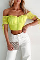 Sly Glances Off The Shoulder Hook-Front Crop Top (Citrus Green) - NanaMacs