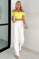 Sly Glances Off The Shoulder Hook-Front Crop Top (Citrus Green) - NanaMacs