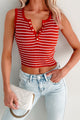 As Smooth As Butter Striped Henley Tank (Red) - NanaMacs