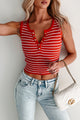 As Smooth As Butter Striped Henley Tank (Red) - NanaMacs