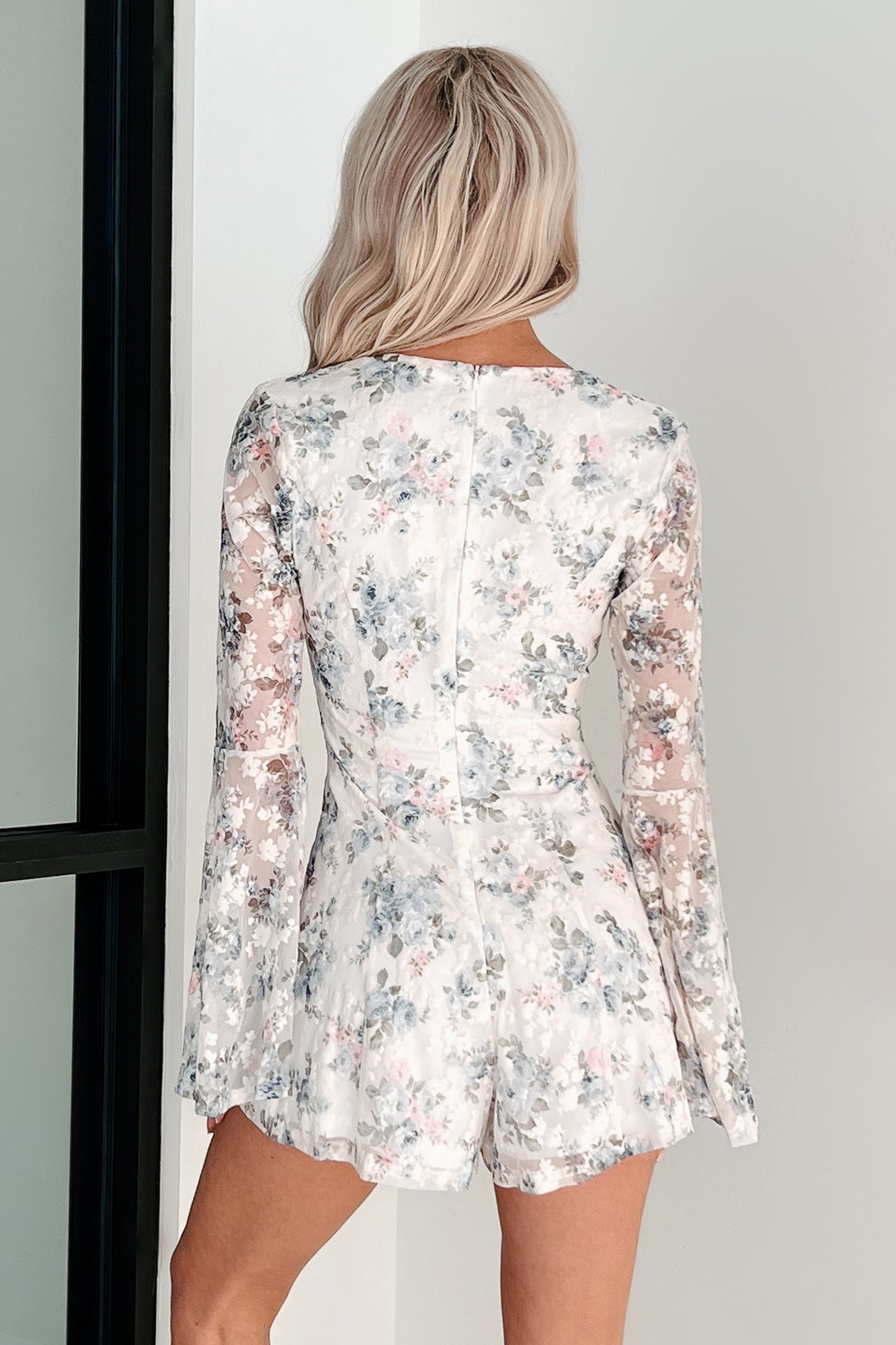 Tease In The Tulle Floral Romper (Ivory/Blue)-Ships by 2/28 - NanaMacs