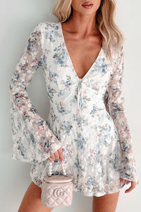 Tease In The Tulle Floral Romper (Ivory/Blue)-Ships by 2/28 - NanaMacs