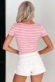 Comfy & Carefree Striped Short Sleeve Henley Top (Pink) - NanaMacs