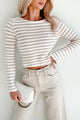 Timeless Charm Striped Long Sleeve Top (Cream/Taupe) - NanaMacs