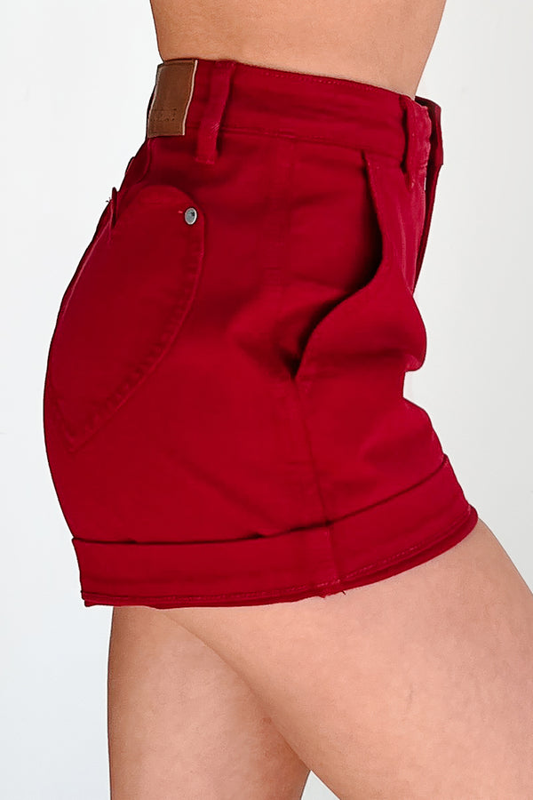 Cheryl High Rise Heart Pocket Judy Blue Denim Shorts (Scarlet) - NanaMacs