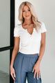 Wrapped Up In Love Ribbed Henley Top (White) - NanaMacs