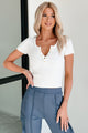 Wrapped Up In Love Ribbed Henley Top (White) - NanaMacs