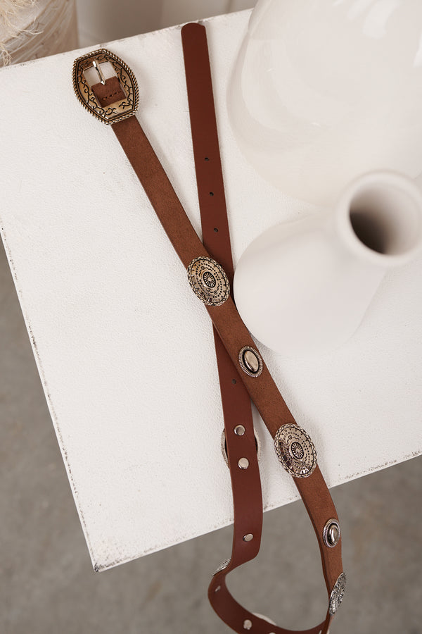 Western Daydream Concho Detail Belt (Silver/Dark Brown)