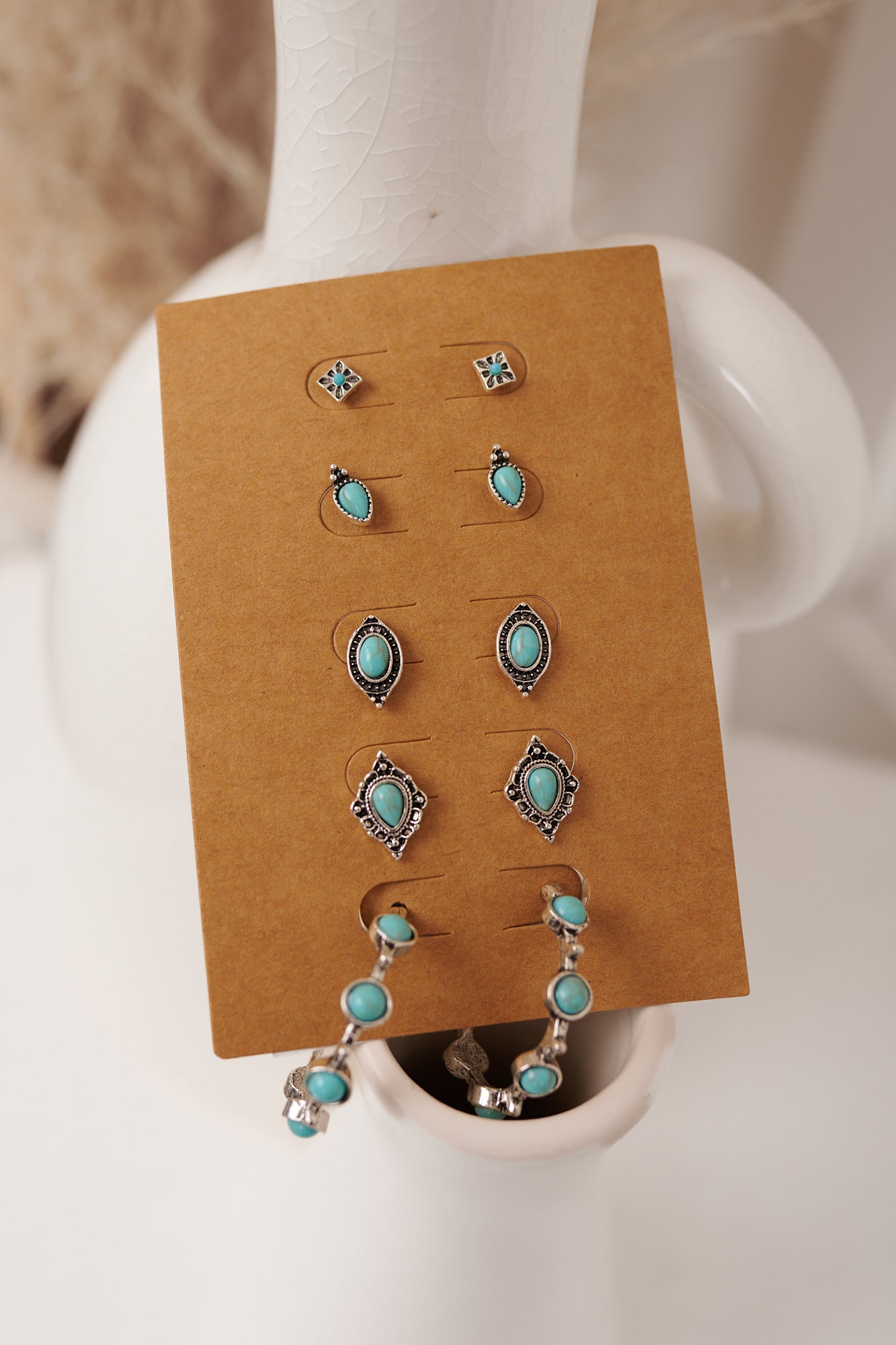 Frontier Sky Assorted Turquoise Stone Earring Set (Silver)