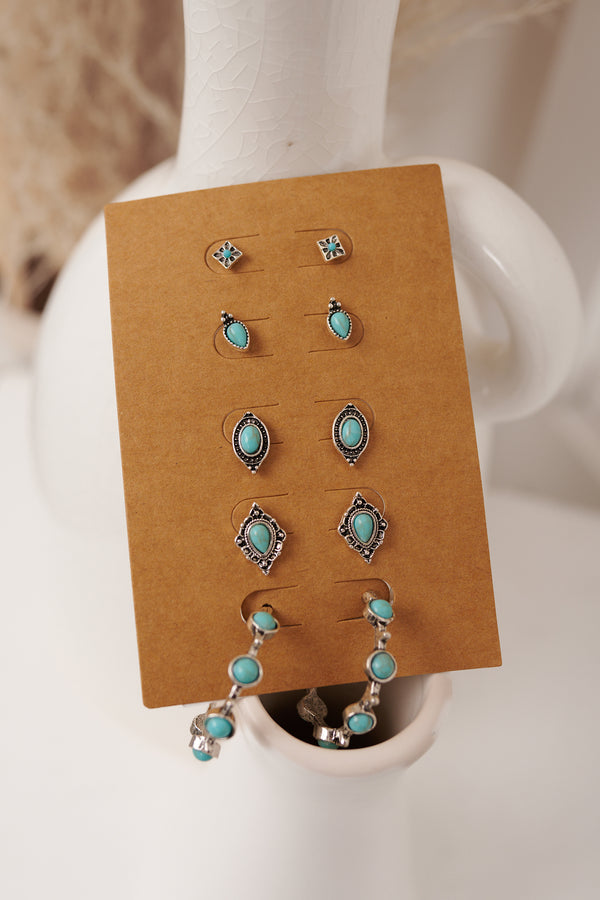 Frontier Sky Assorted Turquoise Stone Earring Set (Silver)