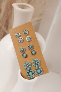 Saddle Dream Turquoise Stone Concho Earring Set (Silver) - NanaMacs