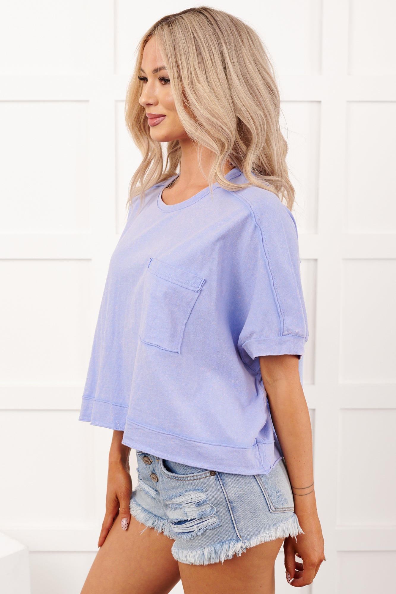 Kendrick Acid Wash Crop Top (Blue) - NanaMacs