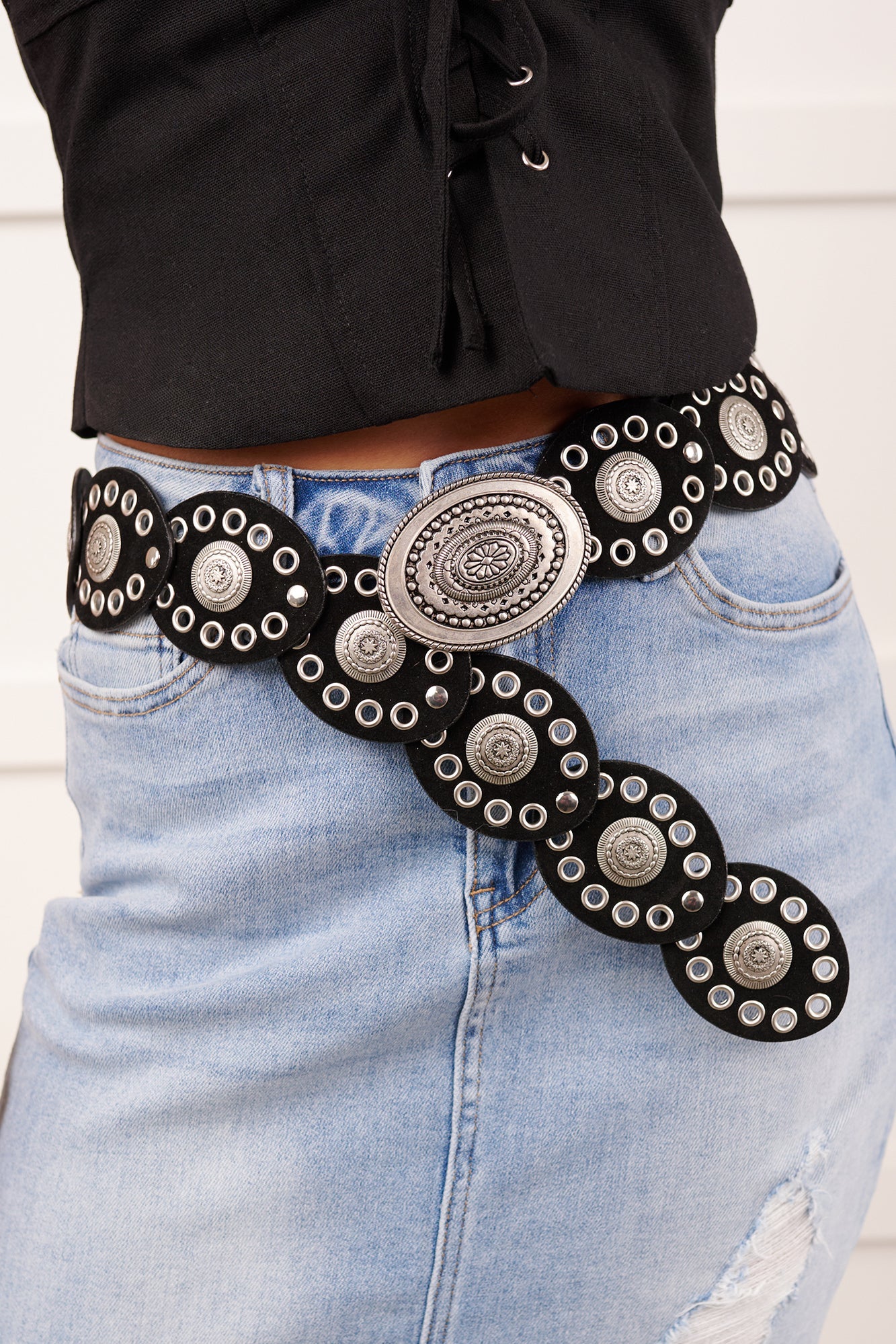 Boots Before Boys Oval Disc Belt (Silver/Black) - NanaMacs