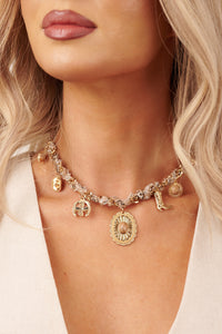 Outlaw Spirit Western Charm Bandana Braided Necklace (Gold/Beige)