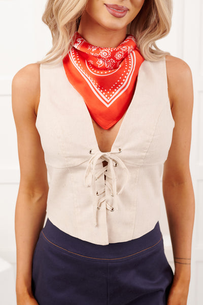 Wander West Paisley Print Bandana Scarf (Red)