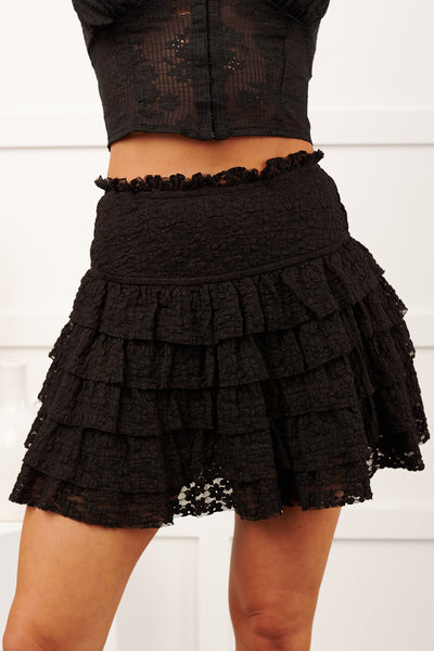 My First Kiss Lace Ruffled Layered Mini Skirt (Black) - NanaMacs