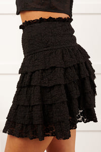 My First Kiss Lace Ruffled Layered Mini Skirt (Black) - NanaMacs