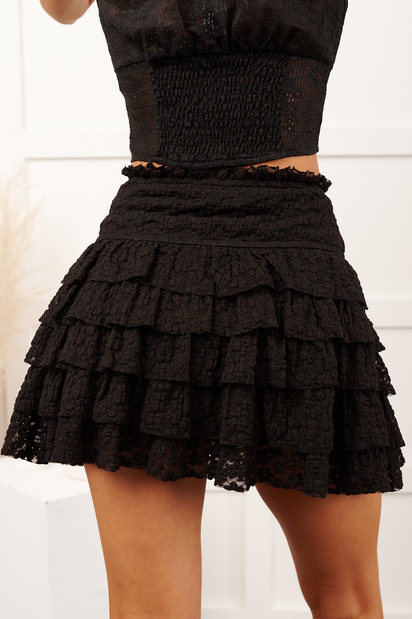 My First Kiss Lace Ruffled Layered Mini Skirt (Black) - NanaMacs