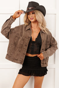 Backroad Wishes Washed Denim Jacket (Black Coffee) - NanaMacs
