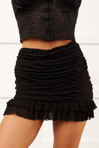 Sunlit Pause Ruched Mesh Mini Skort (Black)
