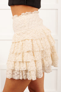 My First Kiss Lace Ruffled Layered Mini Skirt (Champagne) - NanaMacs