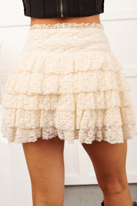 My First Kiss Lace Ruffled Layered Mini Skirt (Champagne) - NanaMacs
