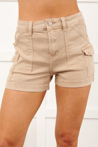 Karly Utility Pocket Denim Shorts (Ash Mocha)