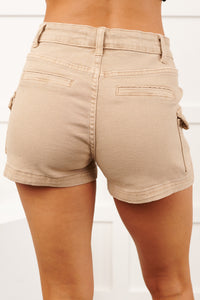 Karly Utility Pocket Denim Shorts (Ash Mocha)