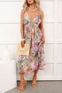 Blissful Romance Floral Sleeveless Midi Dress (Sage Multi)