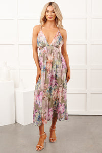 Blissful Romance Floral Sleeveless Midi Dress (Sage Multi)