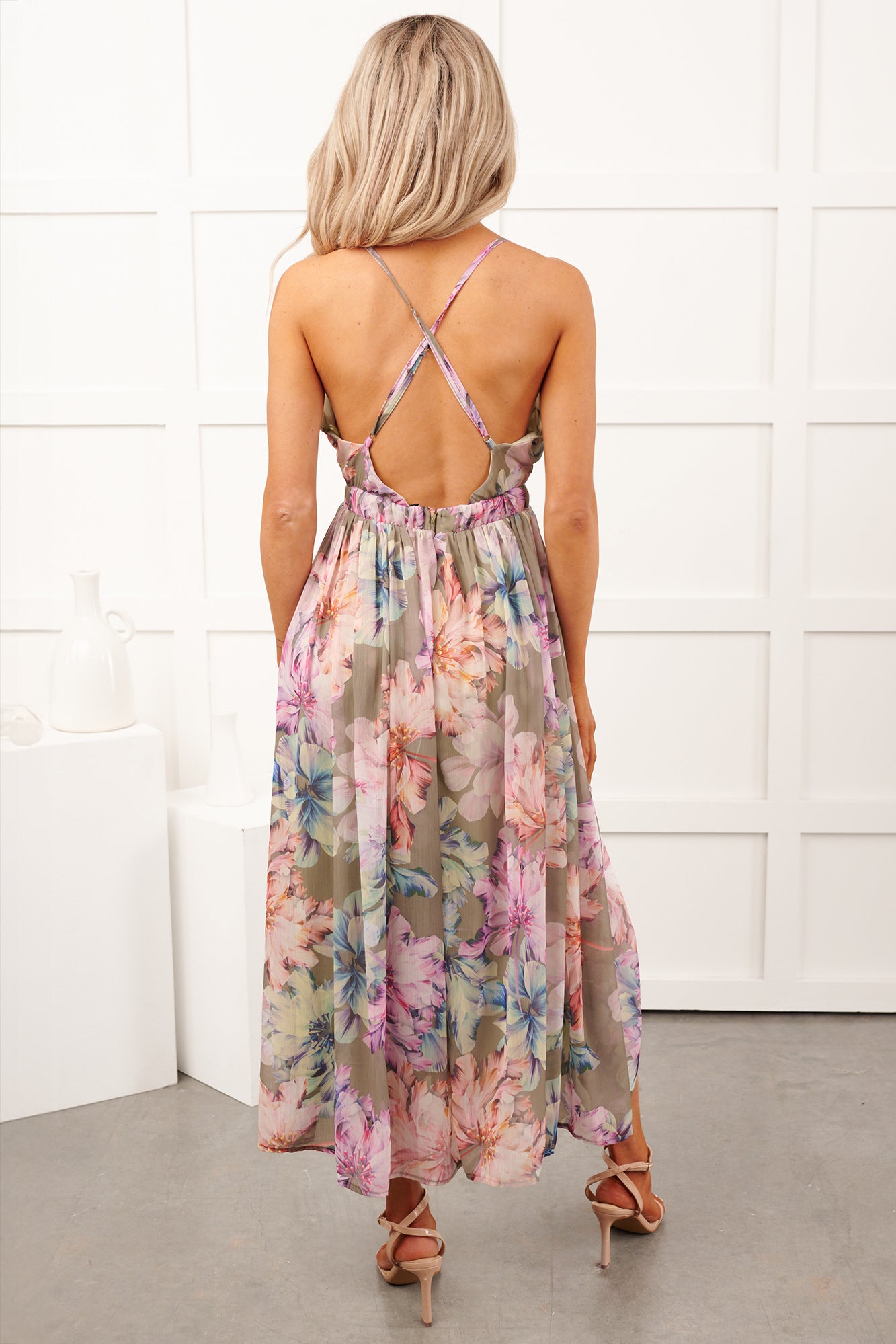 Blissful Romance Floral Sleeveless Midi Dress (Sage Multi)