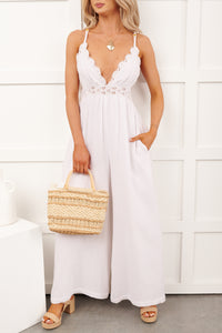 Wildflower Whisper Wide Leg Cotton Jumpsuit (Off White)